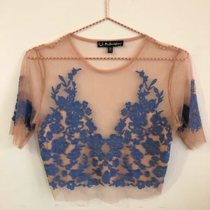 For love&lemons floral embroidered mesh crop top